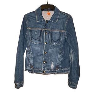U‎ by Yanuk Womens Denim Trucker Jean Jacket Distressed Size Medium Stretch USA